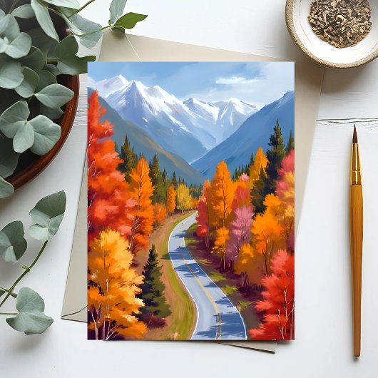 秋の道 | 紅葉 水彩画 自然 ポストカード