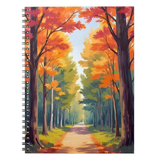 秋の道 紅葉 水彩風景 ノートブック (正面)