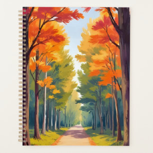 秋の道 紅葉 水彩風景 プランナー手帳
