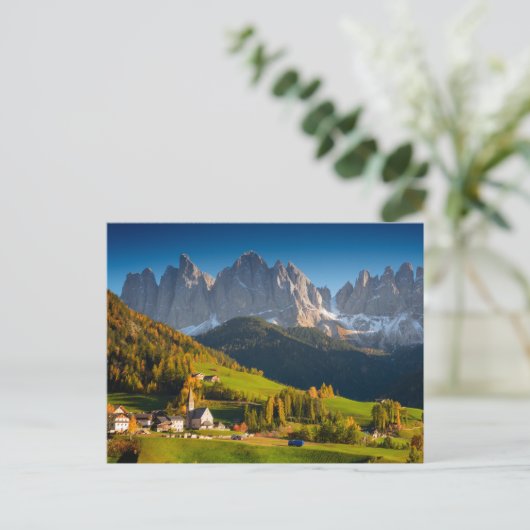 秋の郵便はがきのドロマイトの村 ポストカード (スタンド正面)