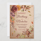 秋の郷愁のブルーム バーガンディーブラッシュ 秋のウェディング 招待状 (正面)