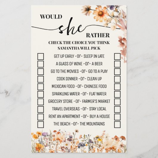 秋の野の花は彼女はむしろシャワーゲームをシャワー チラシ (正面)