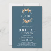 秋の野の花QRコードダスティブルーの結婚式前夜のパーティー 招待状 (正面)