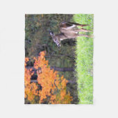 秋の野の鹿 フリースブランケット (正面)