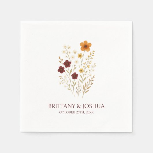 秋の野エレガント花ボホ結婚の スタンダードカクテルナプキン (正面)