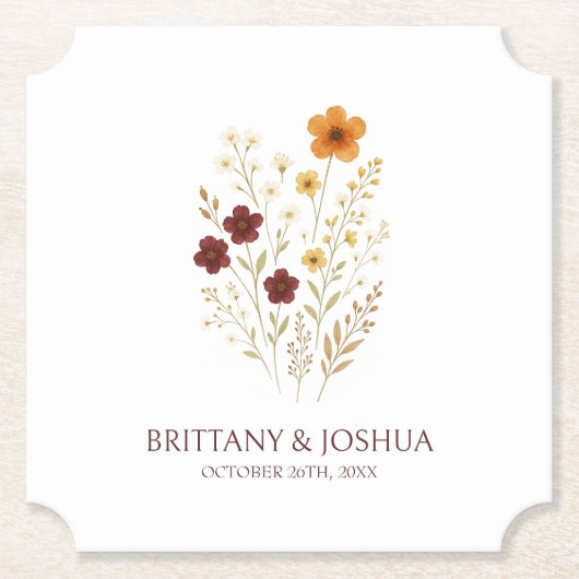 秋の野エレガント花ボホ結婚の ペーパーコースター (正面)