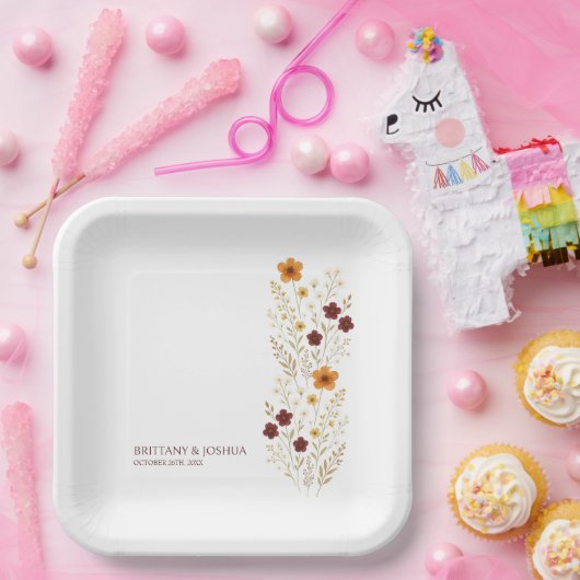 秋の野エレガント花ボホ結婚の ペーパープレート (パーティー)