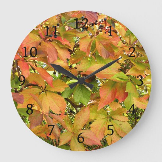 秋の野生のグレープ葉ネ ラージ壁時計 (正面)