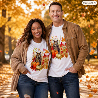 秋の野生のフクロウ 紅葉 水彩画 Tシャツ