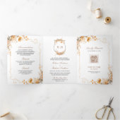 秋の野生の花の紋章QRコードのウェディング 三つ折り招待状 (内部)