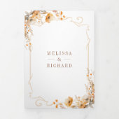 秋の野生の花の紋章QRコードのウェディング 三つ折り招待状 (カバー)