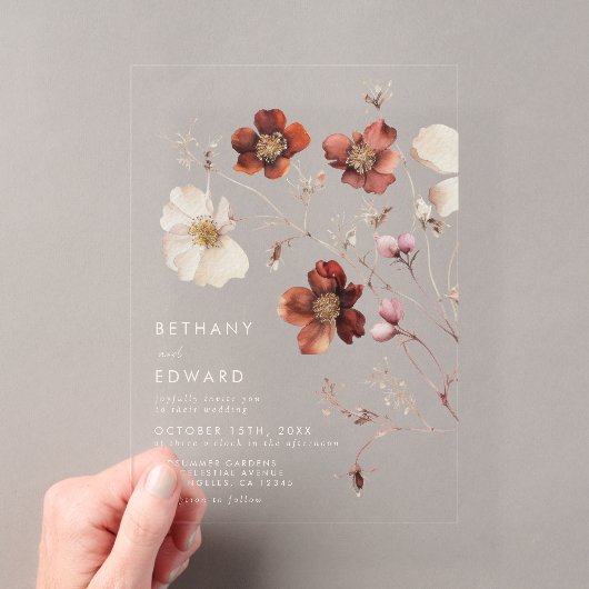 秋の野生の花の結婚式 アクリル招待状 (インサイチュ (ポータブル))