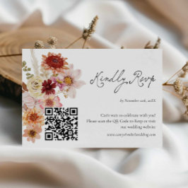 秋の野生の花の結婚式RSVP QRコードカード 出欠カード