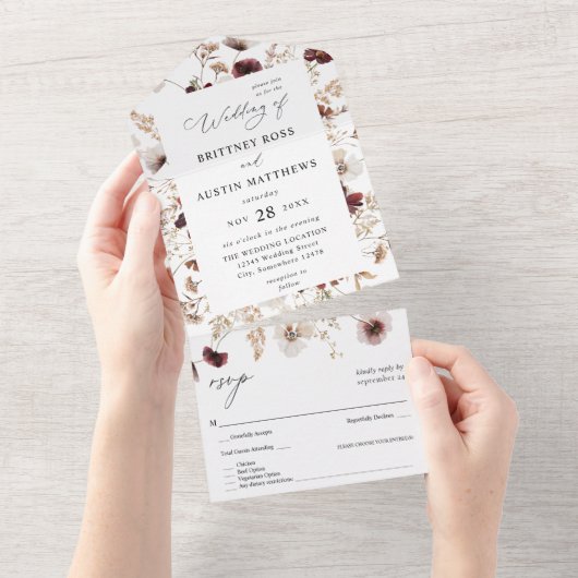 秋の野生の花の花束のウェディング オールインワン招待状 (貼ってはがせる)