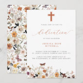 秋の野生の花クロス＆スクリプトベイビーディディケーション 招待状 (正面/裏面)