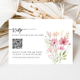 秋の野生の花フラワーQRコード結婚式RSVPカード 出欠カード