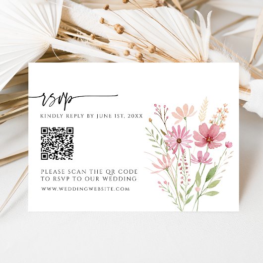 秋の野生の花フラワーQRコード結婚式RSVPカード 出欠カード