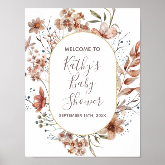 秋の野生の花 水彩画のウェルカムサイン ポスター (正面)