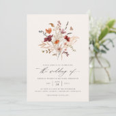 秋の野花の花束 ヴィンテージな結婚式 招待状 (スタンド正面)