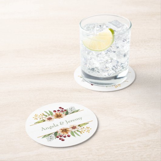 秋の野草水彩結婚のセージ ラウンドペーパーコースター (インサイチュ)