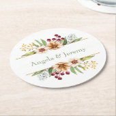 秋の野草水彩結婚のセージ ラウンドペーパーコースター (アングル)