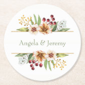 秋の野草水彩結婚のセージ ラウンドペーパーコースター (正面)