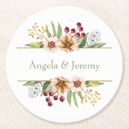 秋の野草水彩結婚のセージ ラウンドペーパーコースター