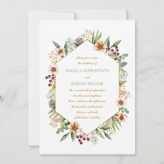 秋の野草水彩結婚のセージ 招待状 (正面)