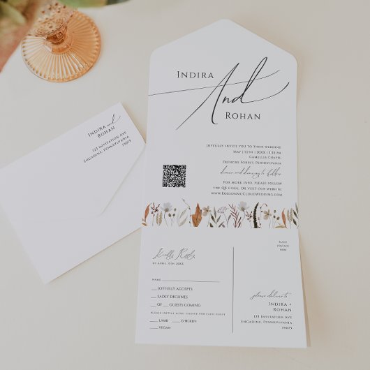 秋の野草 | カジュアル QRコードシールと送信 オールインワン招待状