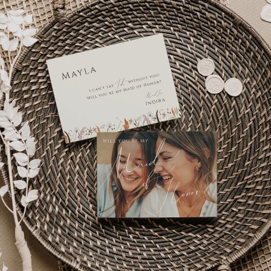 秋の野草 |色あせたフォトメイド・オブ・オーナー（花嫁付き添い人）カード 招待状