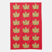 秋の金ゴールドと紅楓の葉秋模様 キッチンタオル (縦)