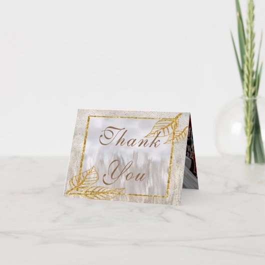 秋の金ゴールドクリ葉ント結婚ズ サンキューカード (正面)