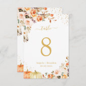 秋の金ゴールドグリッター結婚フローラのテーブル番号 出欠カード (正面/裏面)