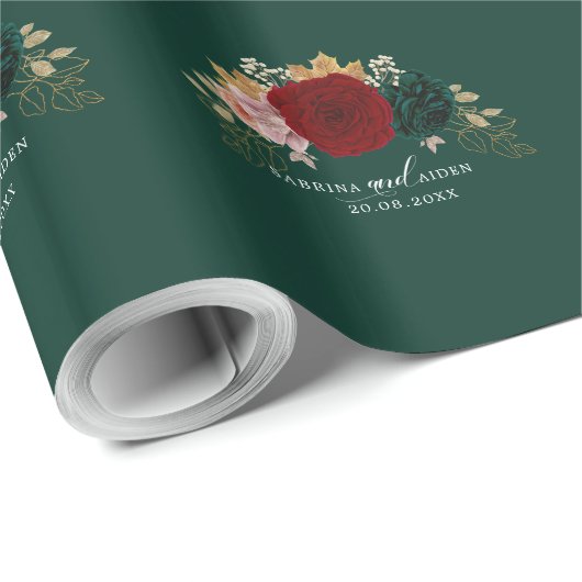 秋の金ゴールドバーガンディーエメラルズグリーン結婚ズ ラッピングペーパー (ロールコーナー)