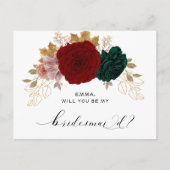 秋の金ゴールドバーガンディーエメラルドグリーンの花嫁メイド ポストカード (正面)