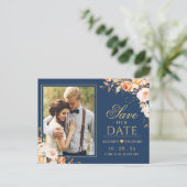 秋の金ゴールドフローラネイビーブルー写真保存日 ポストカード (スタンド正面)