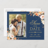 秋の金ゴールドフローラネイビーブルー写真保存日 ポストカード (正面/裏面)