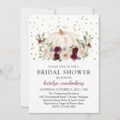 秋の金ゴールドフローラブルガンディーホワイトブライダルシャワー 招待状 (正面)