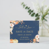 秋の金ゴールドフローラ夕べ結婚式の日付を保存 ポストカード (スタンド正面)