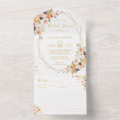 秋の金ゴールドフローラ幾何ブライダルシャワーレシピ オールインワン招待状 (内側)