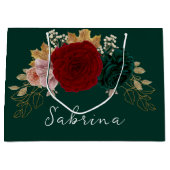 秋の金ゴールドブルガンディエメラルドグリーニーフローラ ラージペーパーバッグ (正面)