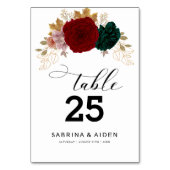 秋の金ゴールドブルガンディエメラルドグリーンフローラ テーブルナンバー (裏面)