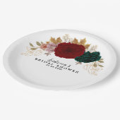 秋の金ゴールドブルガンディエメラルドグリーンフローラ ペーパープレート (アングル)