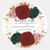 秋の金ゴールドブルガンディエメラルドグリーンフローラ ラウンドシール (正面)