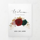 秋の金ゴールドブルガンディエメラルドグリーンフローラ 三つ折り案内状 (カバー)