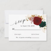 秋の金ゴールドブルガンディエメラルドグリーンフローラ 出欠カード (正面)