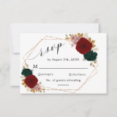 秋の金ゴールドブルガンディエメラルドグリーンフローラRSVP 出欠カード (正面)