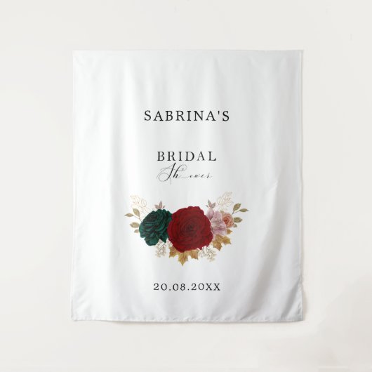 秋の金ゴールドブルガンディエメラルドブライダルシャワー タペストリー (正面)