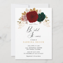 秋の金ゴールドブルガンディエメラルドブライダルシャワー 招待状
