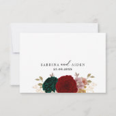 秋の金ゴールドブルゴーニュエマラルドグリーン結婚ズ サンキューカード (裏面)